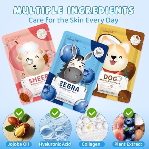 KONEUK 56 Pack Bulk Animal Face Mask for Kids, Hydrating & Moisturizing - Image 3