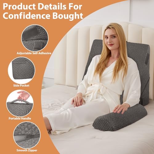 BIEEZZK Orthopedic Bed Wedge Pillow Set 3Pcs, Adjustable Memory Foam, Pillow Wedge for Post Surgery, Back Pain Relief, Triangle Pillows for Acid Reflux, Snoring, GERD, Dark Grey - Image 4