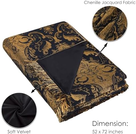 Loom and Mill Luxury Black Throw Blankets for Bed-Jacquard Damask, 52"x72" - Image 5