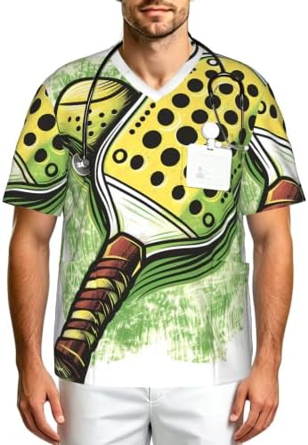 Men's Scrub Top,V-Neck Spill Wrinkle Resistant,3 Pockets-Pickleball Trend (6) by Unknown
