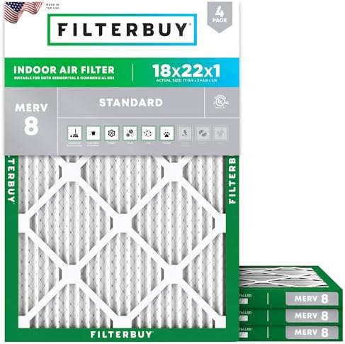 Filterbuy 18x22x1 Air Filter MERV 8 Dust & Allergy Defense (4-Pack) by Filterbuy