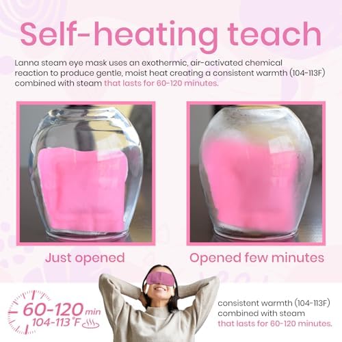 LANNA Heated Steam Eye Mask, Disposable 120 Minutes, Pink Unscented, 5 Pcs - Image 6