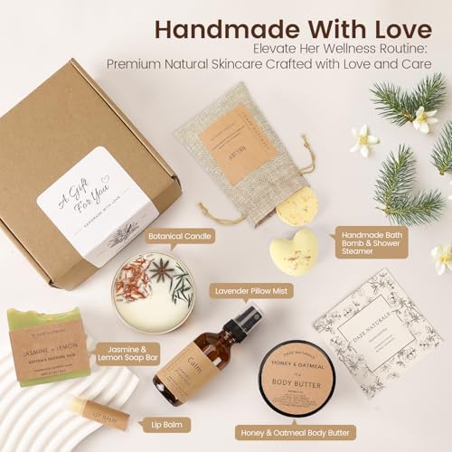 Bath Gift Set, Spa Gifts for Women, Self Care Products for Women, Jasmine & Lemon Soap Bar, Calm Pillow Mist, Bath Bomb & Shower Steamer, Body Butter and Lip Balm - Image 3