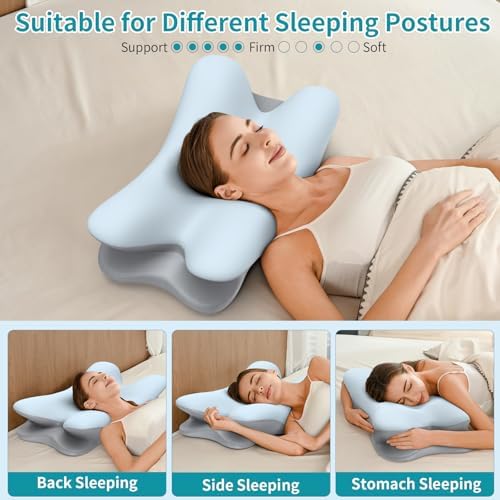 Cervical Neck Pillow for Pain Relief - Ergonomic Pillow for Neck Support, Contour Memory Foam Pillows for Sleeping, Orthopedic Bed Pillow for Side Back Stomach Sleepers(Blue) - Image 7