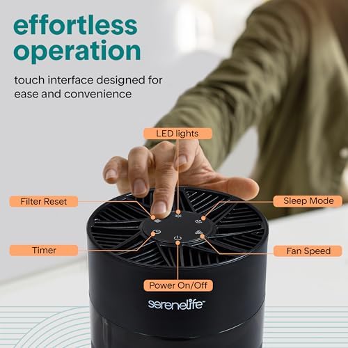 SereneLife Portable Air Purifier | Small Air Purifier For Home, Allergies, Pet Hair & Bedrooms | Filter Change Reminder & Aroma Box | Filtration Removes Dust, & Smoke Odor | Timer & Sleep Mode | Black - Image 3