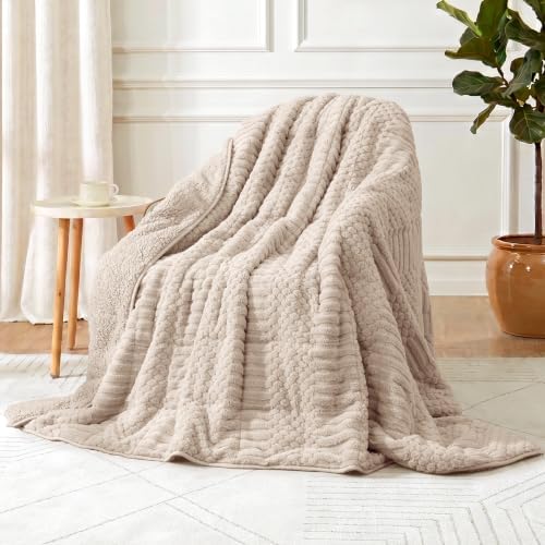 Wemore Sherpa Fleece Weighted Blanket for Adults, 60" x 80" 15 lbs Beige by WemoreDirect