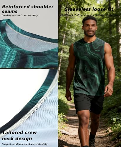 Men's Sleeveless Swim Shirts Quick Dry Moisture Wicking Gym Shirts Breathable Workout & Beach - Image 3
