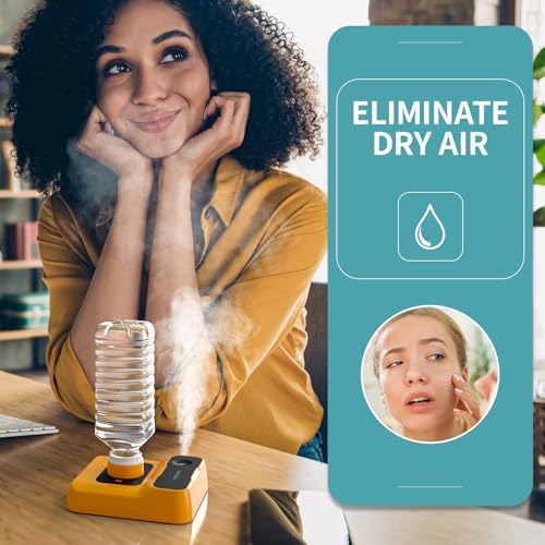 Travel Humidifier, Portable Small Humidifier for Plants, Bedroom, Office, Hotel or Car, Battery Operated Mini Cool Mist Humidifiers, Quiet 23dB, Auto-off, Night Light & BPA-Free, Orange - Image 3