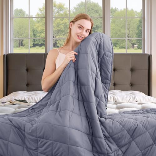 OMYSTYLE Weighted Blanket for Adults (15lbs, 48''x72'') - Twin Size Heavy Throw Blanket, Breathable and Cooling Microfiber Material with Premium Glass Bead for All Season Use, Machine Washable, Grey by OMYSTYLE