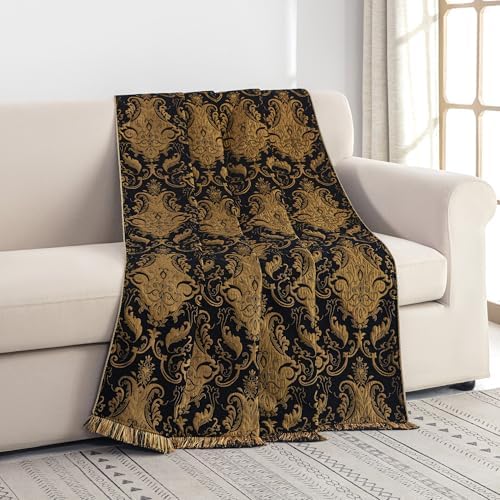 Loom and Mill Luxury Black Throw Blankets for Bed-Jacquard Damask, 52"x72" - Image 7