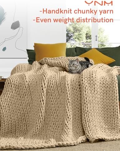 YnM Cotton Weighted Blanket, Handmade Chunky Knitted Design, Soft and Cozy, Temperature Regulating and Breathable, Machine Washable Throw for Sleep or Home Decor (Pine Green, 80x84 Inch, 35lbs) - Image 2