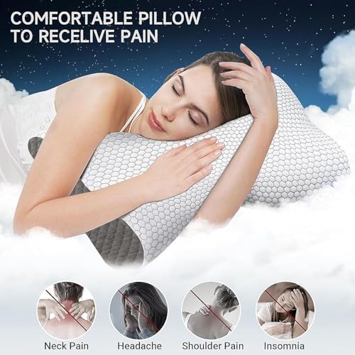 Neck Pillow for Sleeping, Ergonomic Cervical Bed Pillow, Grey Standard Size - Image 2