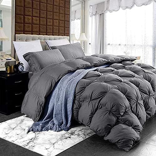 Luxurious Heavyweight Goose Down Feather Fiber Comforter Duvet Insert, Exquisite Gray Pinch Pleat Design, Oversize Palatial King 120 x 98, Premium Baffle Box 100% Egyptian Cotton, 95 oz Fill Weight by EgyptianBedding