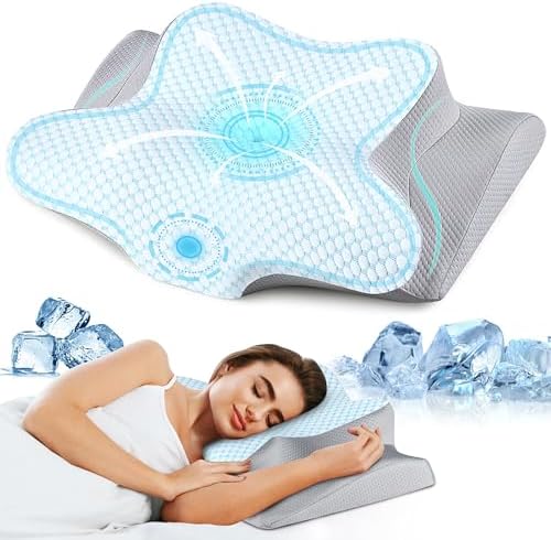 Cervical Pillow for Neck Pain Relief, Ergonomic Neck Pillow for Sleeping, Contour Side Sleeper Pillow for Neck Support, Orthopedic Cooling Memory Foam Pillows for Back Stomach Sleepers (Blue) by BESPILLOW