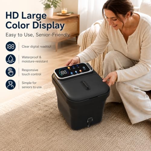 Collapsible Heated Foot Spa Bath with Color Touchscreen, 30 Motorized Massage Rollers, Adjustable Temperature Control, Bubble Function, Timer, Remote Control & 9-Piece Manicure Kit - Image 5