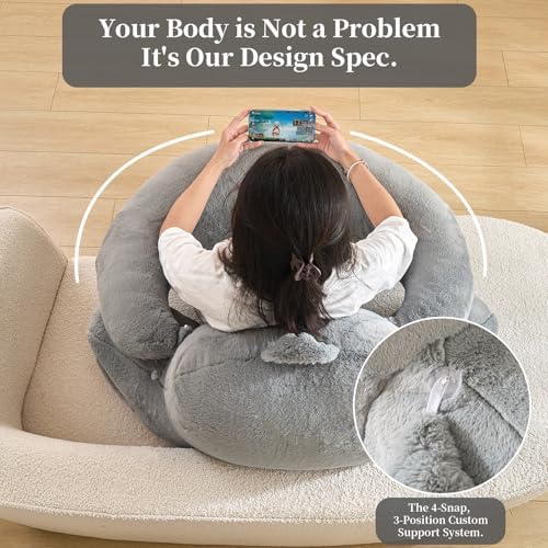 19" Reading Pillow for Bed,U Shaped Arm & Elbow Support,Gray Faux Fur - Image 4