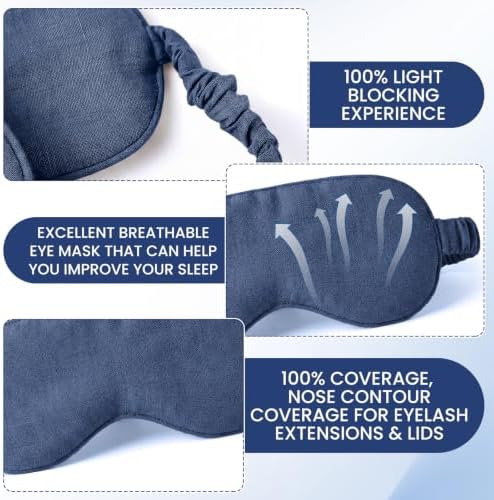 1 Set Pure Linen Sleep Mask Organic Cotton Eye Cover Gift,Blue - Image 5