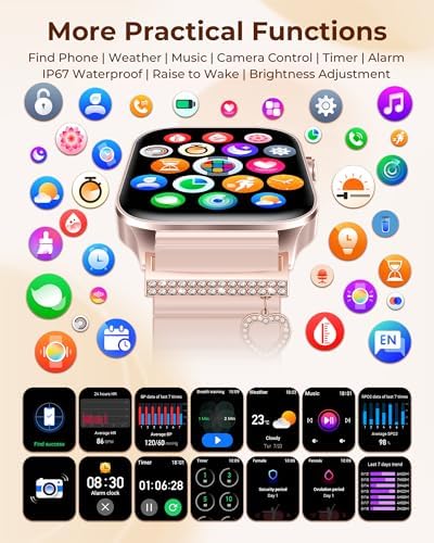 Iaret Smart Watch for Women, 4 Bands 1.85" DIY Dial Smartwatch with Bluetooth Call, Fitness Tracker with 100 Sports Modes Heart Rate Sleep Monitor Pedometer Compatible with iPhone & Android - Image 7