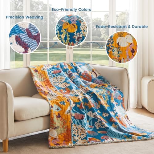 MSGKV Boho Throw Blanket 50"x60" 100% Cotton Ocean Blanket for Couch - Image 4