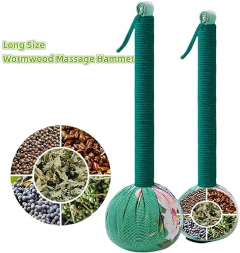 2PCS Long Size Lymphatic Drainage Herbal Massage Hammer,Manual Massage Hammer for Body, Back Massage Hammer Taichi,Wormwood Massage Hammer Sticks Muscle Relaxation 2PCS (Red/Green) - Image 2