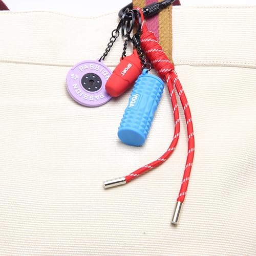 15PCS Fitness Yoga Keychain Set, Gym Accessories with Weight Plate Bottle Large Foam Roller Loops Clips for Keys Bags - Image 4