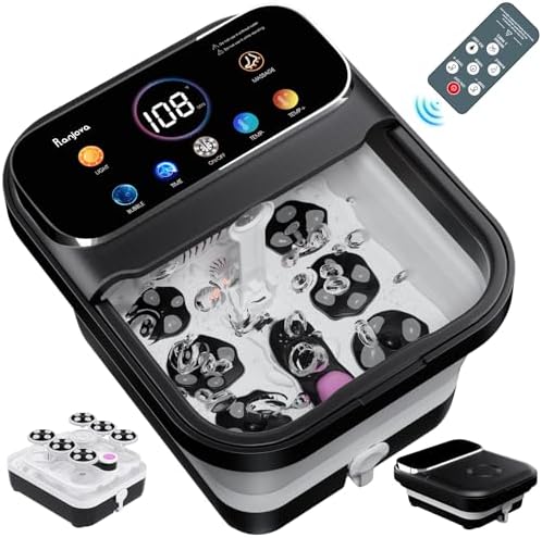Foot Spa Electric Rotary Massage, with Touchscreen Pro Color Display, Collapsible Foot Bath with Heat, Bubble,Remote Control, Temp Control, and 24 Motorized Shiatsu Massage Balls (Black) by ranjova