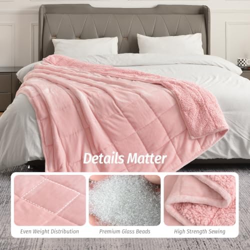 Wemore Sherpa Fleece Weighted Blanket for Adult 15 lbs King 80"x87" Pink - Image 5