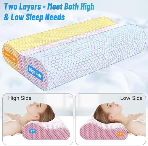 Neck Pillow for Sleeping, Ergonomic Cervical Bed Pillow, Pink Standard Size - Image 5