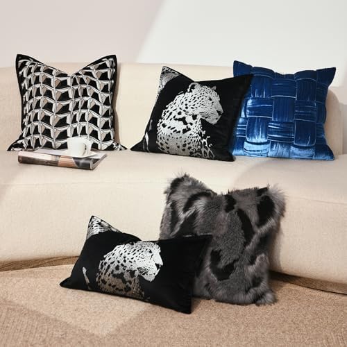 Velvet Throw Pillow Covers 18x18'' inches, New Upgrade Handmade Embroidered Cheetah Leopard Face Pillow Covers, Decorative Cushion Cover for Sofa Bed Living Room(Silver) - Image 6