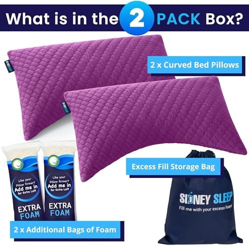 Sidney Sleep Set of 2 Queen Size Adjustable Bed Pillows for Side and Back Sleepers - Memory Foam Pillows for Neck and Shoulder Support - Customizable Loft - Extra Foam Included (Magenta) - Image 6