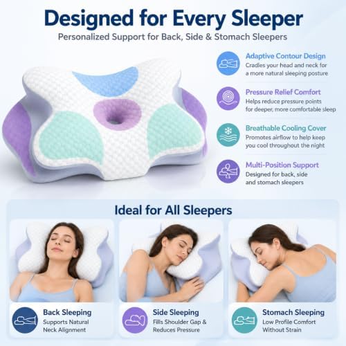 Cervical Neck Pillow for Neck Pain Relief, Cooling Memory Foam Pillow - Image 4
