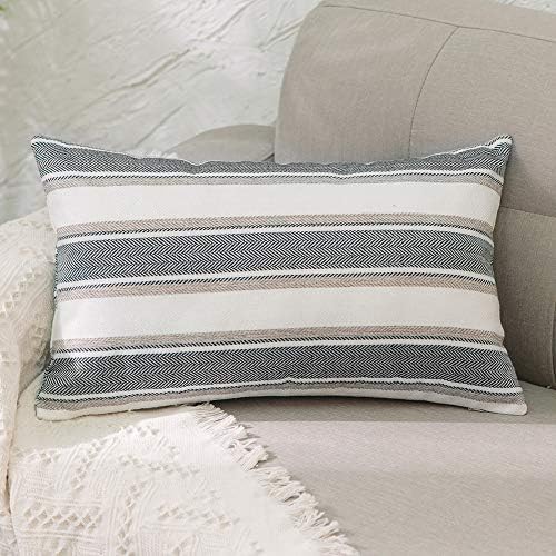 Stripe Pillow Case Soft Linen Rectangle Decorative Throw Cushion Cover Pillowcase with Invisible Zipper for Bench 12" x 20 " by NATUS+WEAVER