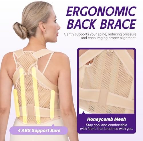 Back Brace Posture Corrector for Women & Men, Adjustable Full Back Support, Shoulder Straightener for Upper & Lower Back Pain Relief-Scoliosis, Hunchback, Waist Trainer (Small, Beige) - Image 5