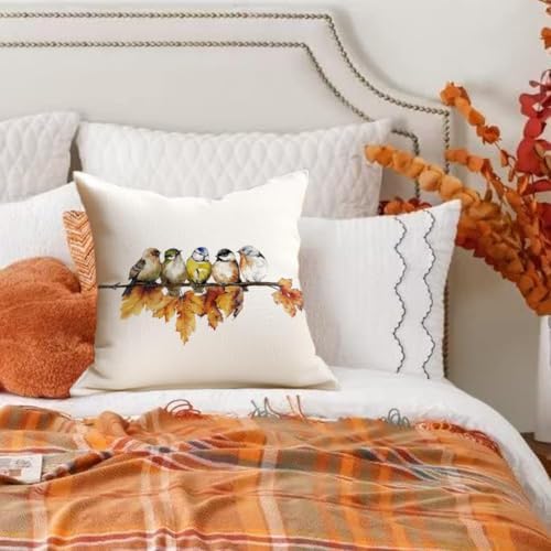 RABUSOFA Fall Pillow Covers 20x20 Inch Watercolor Bird Autumn Decorations for Home Outdoor Thanksgiving Decor Maple Leaf Decorative Throw Pillow Cases Farmhouse for Couch Sofa - Image 4