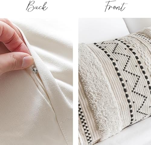 BlissBlush 20X54 Oversized Large Lumbar Pillow Cover for Bed, Rectangular Long Decorative Throw Pillowcase, Cotton Boho Accent Cushion with Black Tufted Pattern and Tassels, Cream Neutral (Cover Only) - Image 5