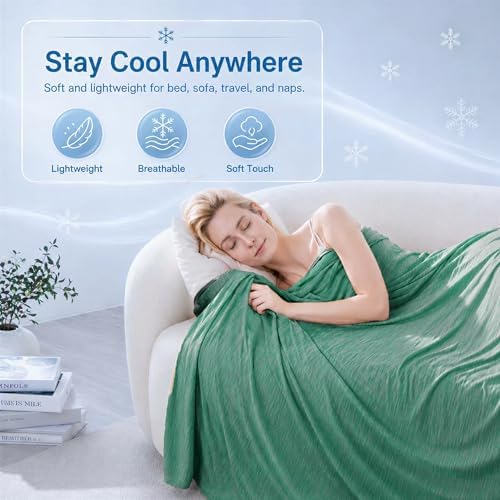 Queen Size Cooling Blanket for Hot Sleepers - Lightweight Breathable Cool Cold Blanket - Keep Cool for Night Sweats, Soft Thin Ice Blankets for Bed Couch Sofa, (Green, 90"x90") - Image 2