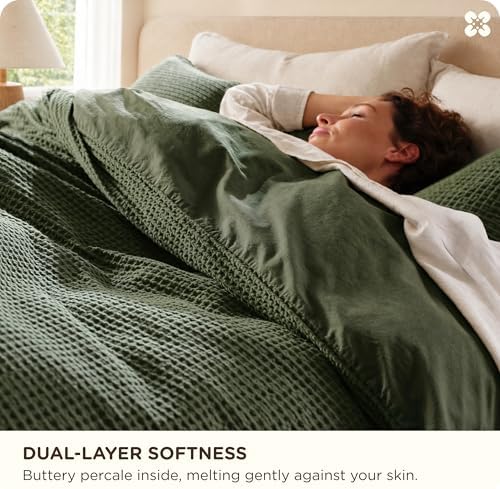 Bedsure PureWoven 100% Cotton Waffle Weave Duvet Cover Set, 3 Pieces, Full - Image 4