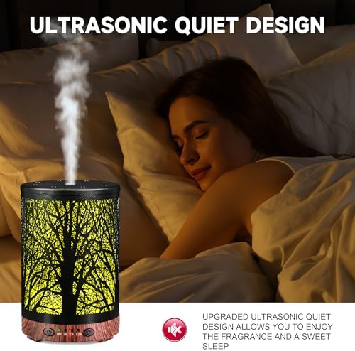 Essential Oil Diffuser 120ML Metal Aromatherapy Diffuser with Timer, Cool Mist Humidifier with Auto Shut-Off & 7 Color Lights for Home Office Spa (Tree) - Image 4