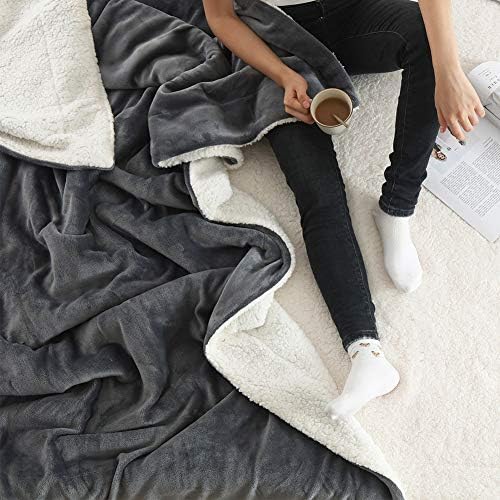 NANPIPER Flannel Blanket Reversible Sherpa Throw Blanket Super Soft Fuzzy Plush Microfiber (90"x90" Gray) Queen - Image 3