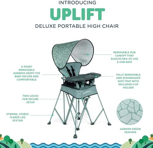 Baby Delight Go with Me Uplift Deluxe Portable High Chair, Green Garden - Image 3