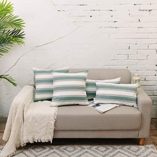 2 Pack Multicolor Stripe Pillow Case Soft Faux Linen Square Decorative Throw Cushion Cover Pillowcase with Hidden Zipper for Sofa Car Couch Living Room 18" x 18 " - Image 6