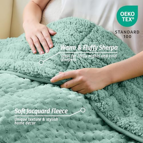 Fleece Weighted Blanket for Adults 60" x 80" 15lbs Fuzzy Blankets, Green - Image 3