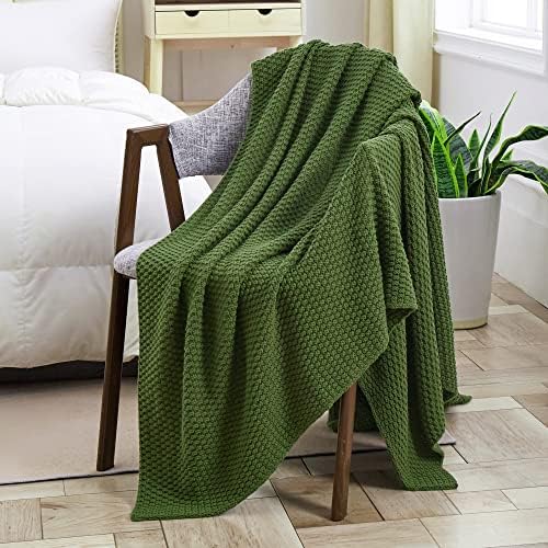 Longhui bedding 100% Cotton Knitted Throw Blanket – Olive Green, Soft & Cozy, Machine Washable, 51"x63" – Perfect for Living Room, Couch, Sofa, Bed or Travel - Image 6