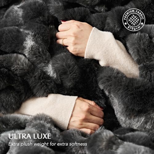 EverGrace Faux Rabbit Fur Bubble Throw Blanket, 60"x80", Marble Black - Image 3
