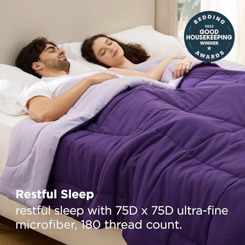 Bedsure Full Comforter Duvet Insert, All Season Bed Comforter, Quilted Down Alternative Duvet, Box Stitched Comforters with Corner Tabs, Machine Washable, 82 x 86 Inches (Purple/Pale Purple) - Image 5