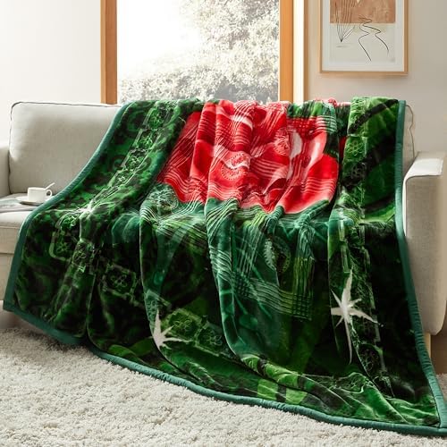 Nestl Korean Mink Blanket Queen Size - 9 Lbs Velvet Fleece Korean Blanket - 2 Ply Warm & Thick Winter Blanket - Wrinkle & Fade Resistant - 79 x 94 Inches (Green) by Nestl