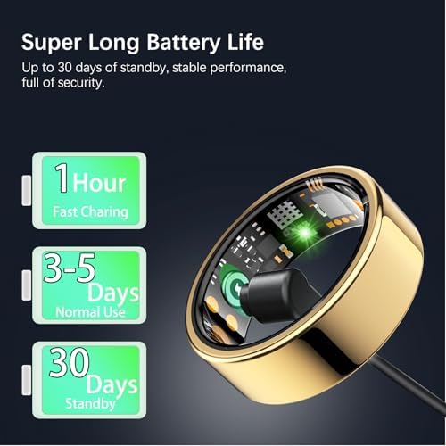 Smart Rings for Women Men, Fitness Ring with Heart Rate, Blood Oxygen, HRV, Stress, Sleep Tracker, Step Tracker, No Subscription Fee, lP68 Waterproof Smart Ring for iPhone & Android (Gold, 10#) - Image 7