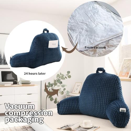 Reading Pillow with Arms for Sitting in Bed,Backrest,Blue Flannel,M - Image 4