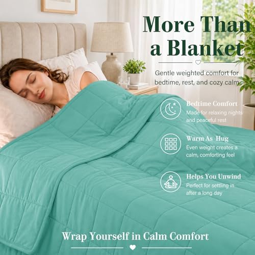 L'AGRATY Weighted Blanket for Adults 20lbs, 48"x72" Twin Full Size Cooling Heavy Blanket Breathable Microfiber Big Throw Blanket for Summer Fall Winter, Green - Image 2