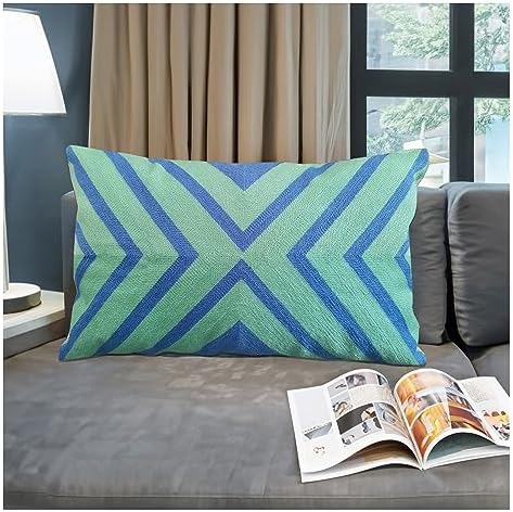 Lumbar Bed Decorative Throw Pillow Cover 12x20 Blue/Lucite Green - Image 3